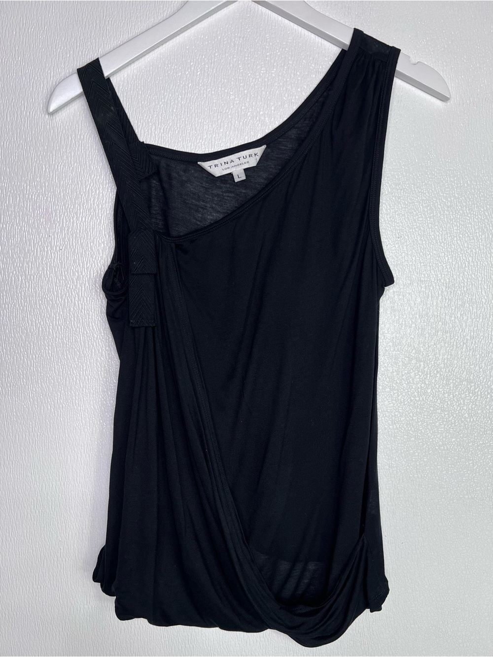 TRINA TURK Black Drape Front Tank Top Size Large 100% Modal